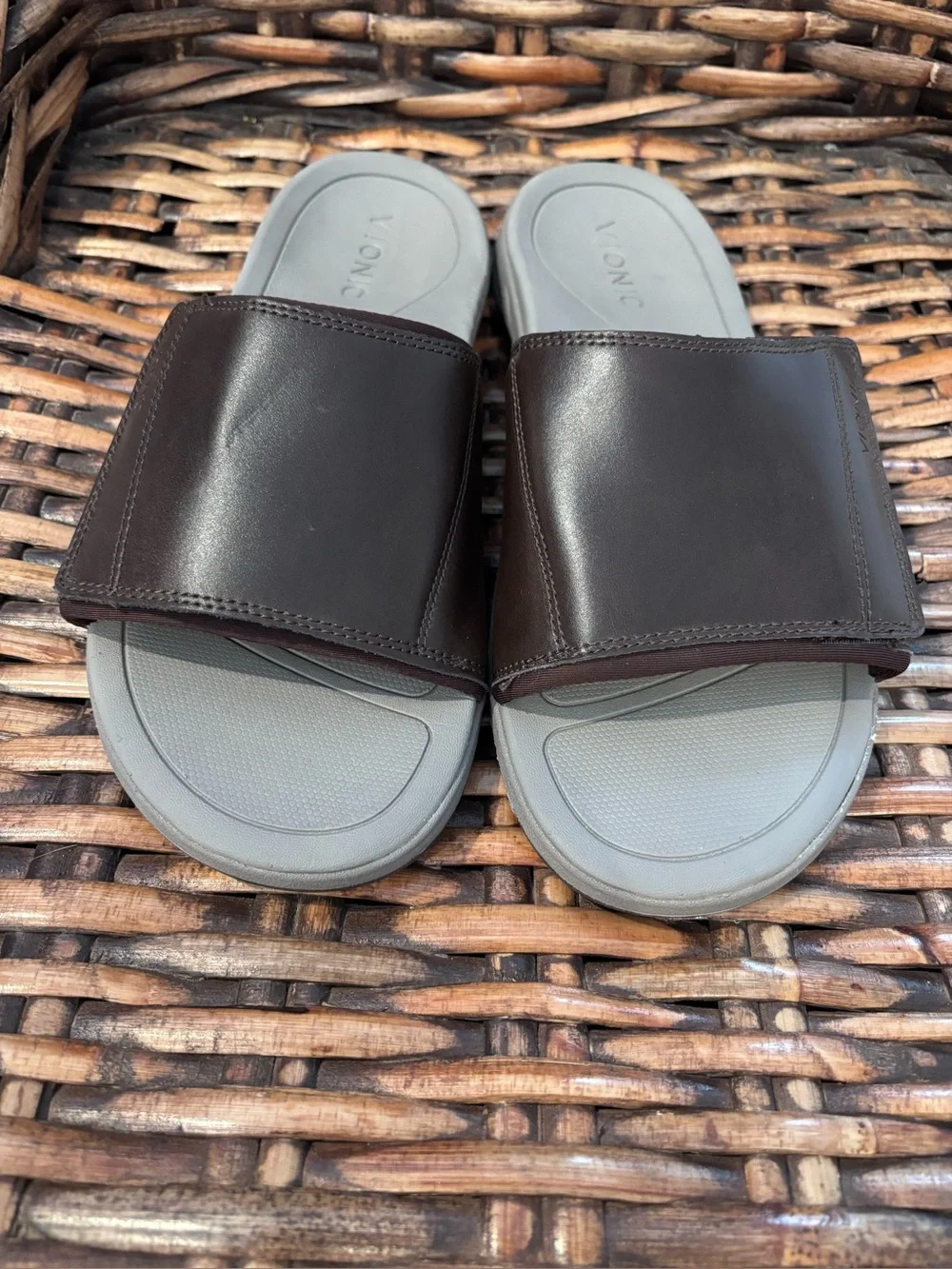 Vionic Brown Slides Sandals with Light Gray Footbed size 9. Great condition